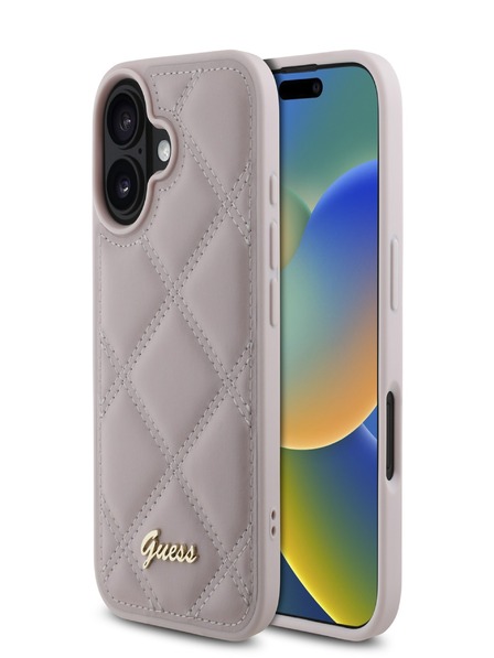 Guess PU Leather Quilted Zadní Kryt pro iPhone 16 Pink Ovitek za telefon