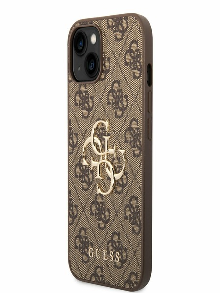 Guess PU 4G Metal Logo Zadní Kryt pro iPhone 14 Brown Ovitek za telefon