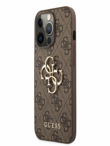 Guess PU 4G Metal Logo Zadní Kryt pro iPhone 13 Pro Brown Ovitek za telefon