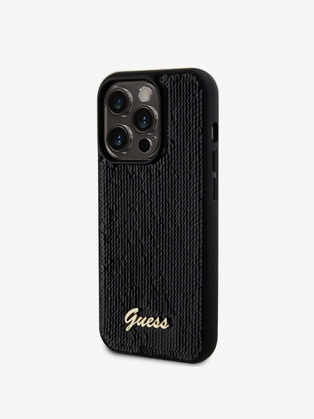 Guess Sequin Script Logo Zadní Kryt pro iPhone 14 Pro Max Black Ovitek za telefon