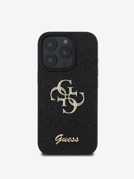 Guess PU Fixed Glitter 4G Metal Logo Zadní Kryt pro iPhone 16 Pro Max Black Ovitek za telefon