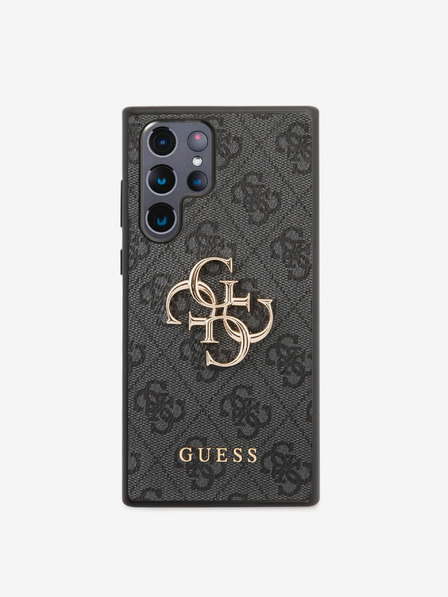 Guess PU 4G Metal Logo Zadní Kryt pro Samsung Galaxy S22 Ultra Grey Ovitek za telefon