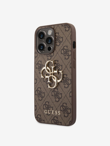 Guess PU 4G Metal Logo Zadní Kryt pro iPhone 14 Pro Max Brown Ovitek za telefon