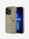 Guess PU Perforated 4G Glitter Metal Logo Zadní Kryt pro iPhone 14 Pro Max Gold Ovitek za telefon