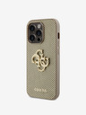 Guess PU Perforated 4G Glitter Metal Logo Zadní Kryt pro iPhone 14 Pro Max Gold Ovitek za telefon