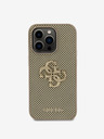 Guess PU Perforated 4G Glitter Metal Logo Zadní Kryt pro iPhone 14 Pro Max Gold Ovitek za telefon