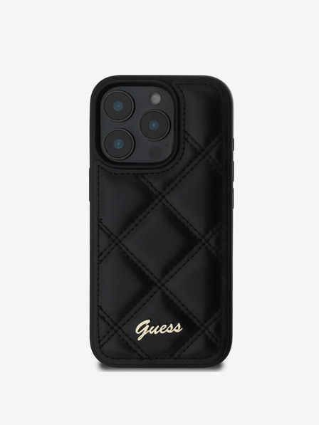 Guess PU Leather Quilted Zadní Kryt pro iPhone 16 Pro Black Ovitek za telefon