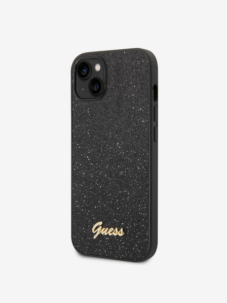 Guess PC/TPU Glitter Flakes Metal Logo Zadní Kryt pro iPhone 14 Black Ovitek za telefon