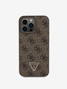 Guess PU 4G Strass Triangle Metal Logo Zadní Kryt pro iPhone 15 Pro Max Brown Ovitek za telefon