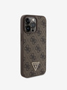 Guess PU 4G Strass Triangle Metal Logo Zadní Kryt pro iPhone 15 Pro Max Brown Ovitek za telefon