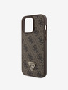 Guess PU 4G Strass Triangle Metal Logo Zadní Kryt pro iPhone 15 Pro Max Brown Ovitek za telefon