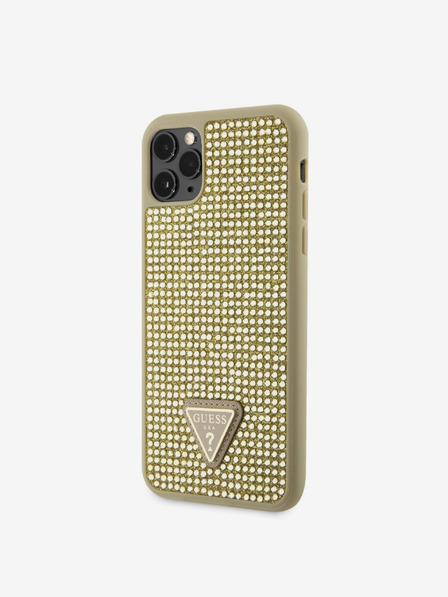 Guess Rhinestones Triangle Metal Logo Kryt pro iPhone 11 Pro Max Gold Ovitek za telefon