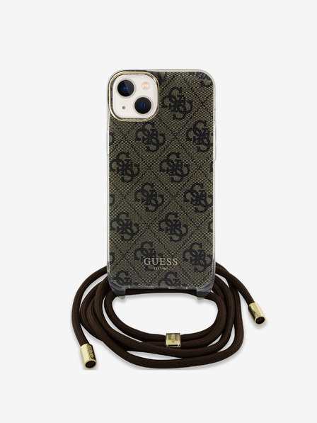 Guess IML 4G Printed Crossbody Popruh Zadní Kryt pro iPhone 15 Brown Ovitek za telefon