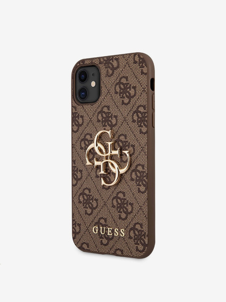 Guess PU 4G Metal Logo Zadní Kryt pro iPhone 11 Brown Ovitek za telefon