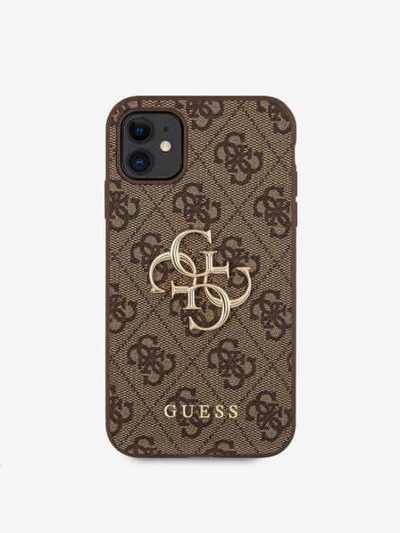 Guess PU 4G Metal Logo Zadní Kryt pro iPhone 11 Brown Ovitek za telefon