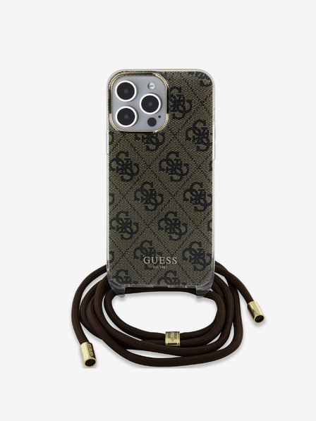 Guess IML 4G Printed Crossbody Popruh Zadní Kryt pro iPhone 15 Pro Brown Ovitek za telefon