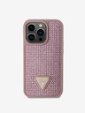 Guess Rhinestones Triangle Metal Logo Kryt pro iPhone 15 Pro Pink Ovitek za telefon