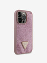 Guess Rhinestones Triangle Metal Logo Kryt pro iPhone 15 Pro Pink Ovitek za telefon