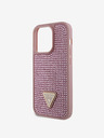 Guess Rhinestones Triangle Metal Logo Kryt pro iPhone 15 Pro Pink Ovitek za telefon