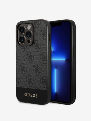 Guess PU 4G Stripe Zadní Kryt pro iPhone 14 Pro Grey Ovitek za telefon