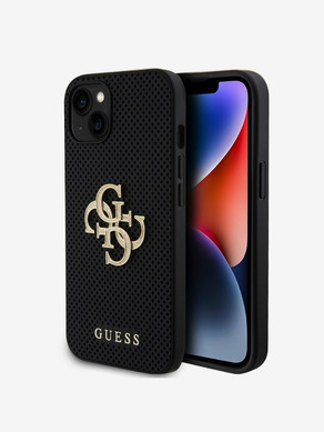 Guess PU Perforated 4G Glitter Metal Logo Zadní Kryt pro iPhone 15 Black Ovitek za telefon