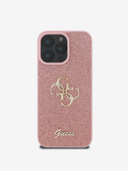 Guess PU Fixed Glitter 4G Metal Logo Zadní Kryt pro iPhone 16 Pro Pink Ovitek za telefon