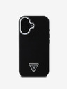 Guess PU Grained Triangle Logo Zadní Kryt pro iPhone 16 Black Ovitek za telefon