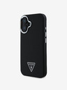 Guess PU Grained Triangle Logo Zadní Kryt pro iPhone 16 Black Ovitek za telefon