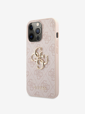 Guess PU 4G Metal Logo Zadní Kryt pro iPhone 13 Pro Pink Ovitek za telefon