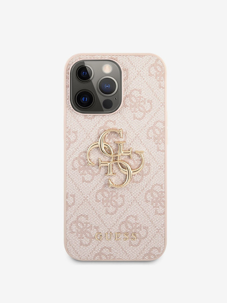 Guess PU 4G Metal Logo Zadní Kryt pro iPhone 13 Pro Pink Ovitek za telefon