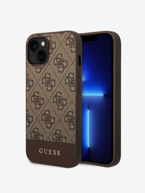 Guess PU 4G Stripe Zadní Kryt pro iPhone 14 Brown Ovitek za telefon