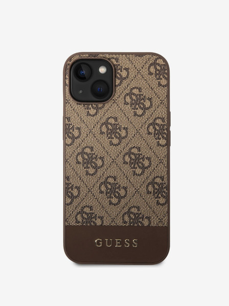 Guess PU 4G Stripe Zadní Kryt pro iPhone 14 Brown Ovitek za telefon