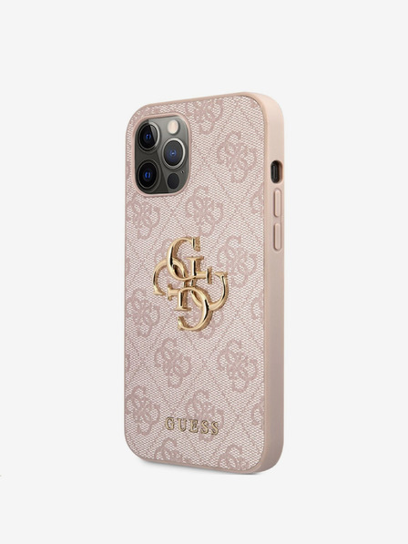 Guess PU 4G Metal Logo Zadní Kryt pro iPhone 12 Pro Max Pink Ovitek za telefon