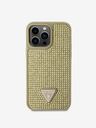 Guess Rhinestones Triangle Metal Logo Kryt pro iPhone 14 Pro Max Gold Ovitek za telefon