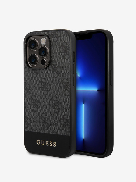 Guess PU 4G Stripe Zadní Kryt pro iPhone 14 Pro Max Grey Ovitek za telefon