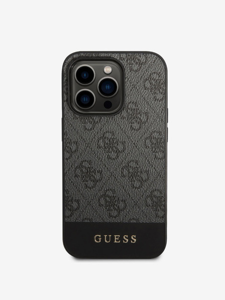 Guess PU 4G Stripe Zadní Kryt pro iPhone 14 Pro Max Grey Ovitek za telefon