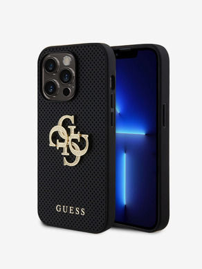 Guess PU Perforated 4G Glitter Metal Logo Zadní Kryt pro iPhone 15 Pro Black Ovitek za telefon