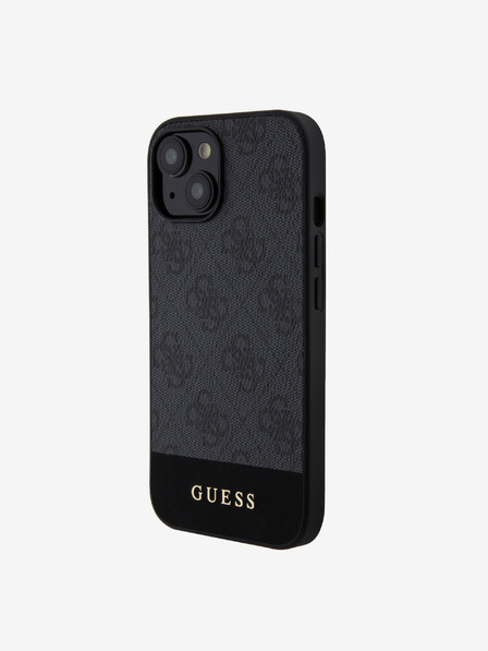 Guess PU 4G Stripe MagSafe Zadní Kryt pro iPhone 15 Black Ovitek za telefon