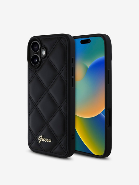 Guess PU Leather Quilted Zadní Kryt pro iPhone 16 Black Ovitek za telefon