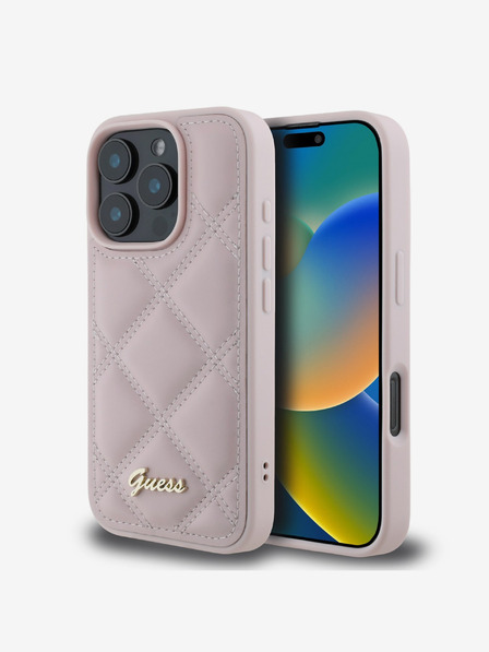 Guess PU Leather Quilted Zadní Kryt pro iPhone 16 Pro Pink Ovitek za telefon