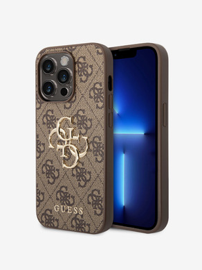 Guess PU 4G Metal Logo Zadní Kryt pro iPhone 15 Pro Brown Ovitek za telefon