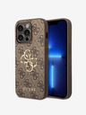 Guess PU 4G Metal Logo Zadní Kryt pro iPhone 15 Pro Brown Ovitek za telefon