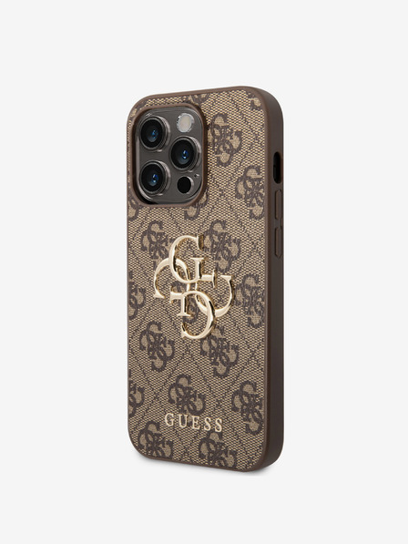 Guess PU 4G Metal Logo Zadní Kryt pro iPhone 15 Pro Brown Ovitek za telefon