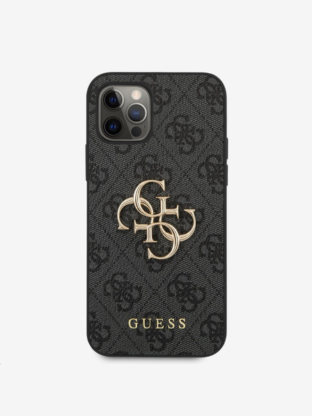 Guess PU 4G Metal Logo Zadní Kryt pro iPhone 12 Pro Max Grey Ovitek za telefon