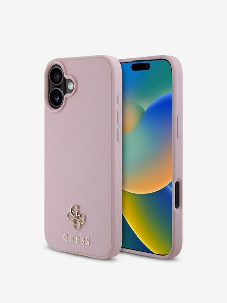 Guess PU Grained 4G Small Metal Logo MagSafe Zadní Kryt pro iPhone 16 Pink Ovitek za telefon