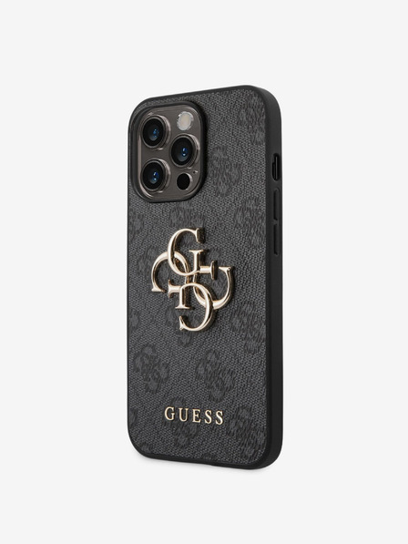 Guess PU 4G Metal Logo Zadní Kryt pro iPhone 14 Pro Grey Ovitek za telefon