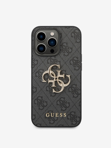 Guess PU 4G Metal Logo Zadní Kryt pro iPhone 14 Pro Grey Ovitek za telefon