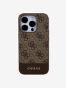 Guess PU 4G Stripe MagSafe Zadní Kryt pro iPhone 15 Pro Brown Ovitek za telefon