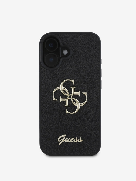 Guess PU Fixed Glitter 4G Metal Logo Zadní Kryt pro iPhone 16 Black Ovitek za telefon