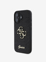 Guess PU Fixed Glitter 4G Metal Logo Zadní Kryt pro iPhone 16 Black Ovitek za telefon